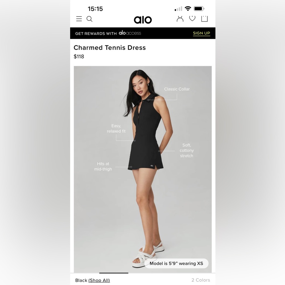 Alo yoga charmed tennis dress in black XS NEVER WORN